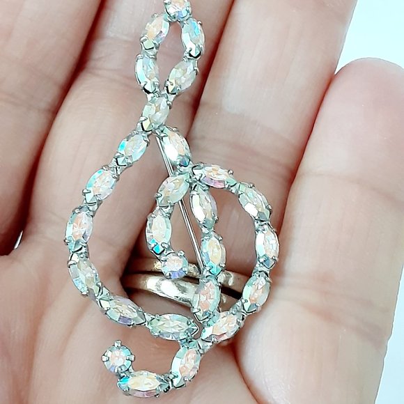 Vintage AB rhinestone treble clef brooch - Picture 4 of 4